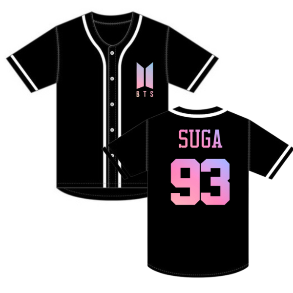 Jersey baseball rainbow font bts suga rm jhope jimin baju atasan kemeja olahraga softball kpop korea