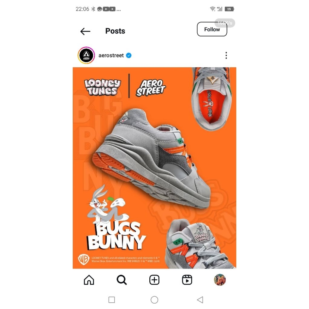 Sepatu Aerostreet x Looney Tunes Bugs Bunny BNIB