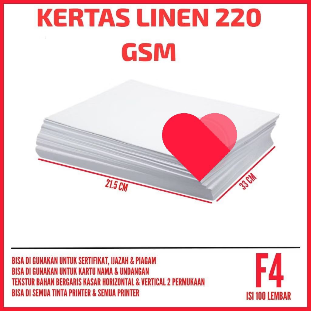 

Kertas Linen /Piagam F4 220 Gsm 100 Lembar