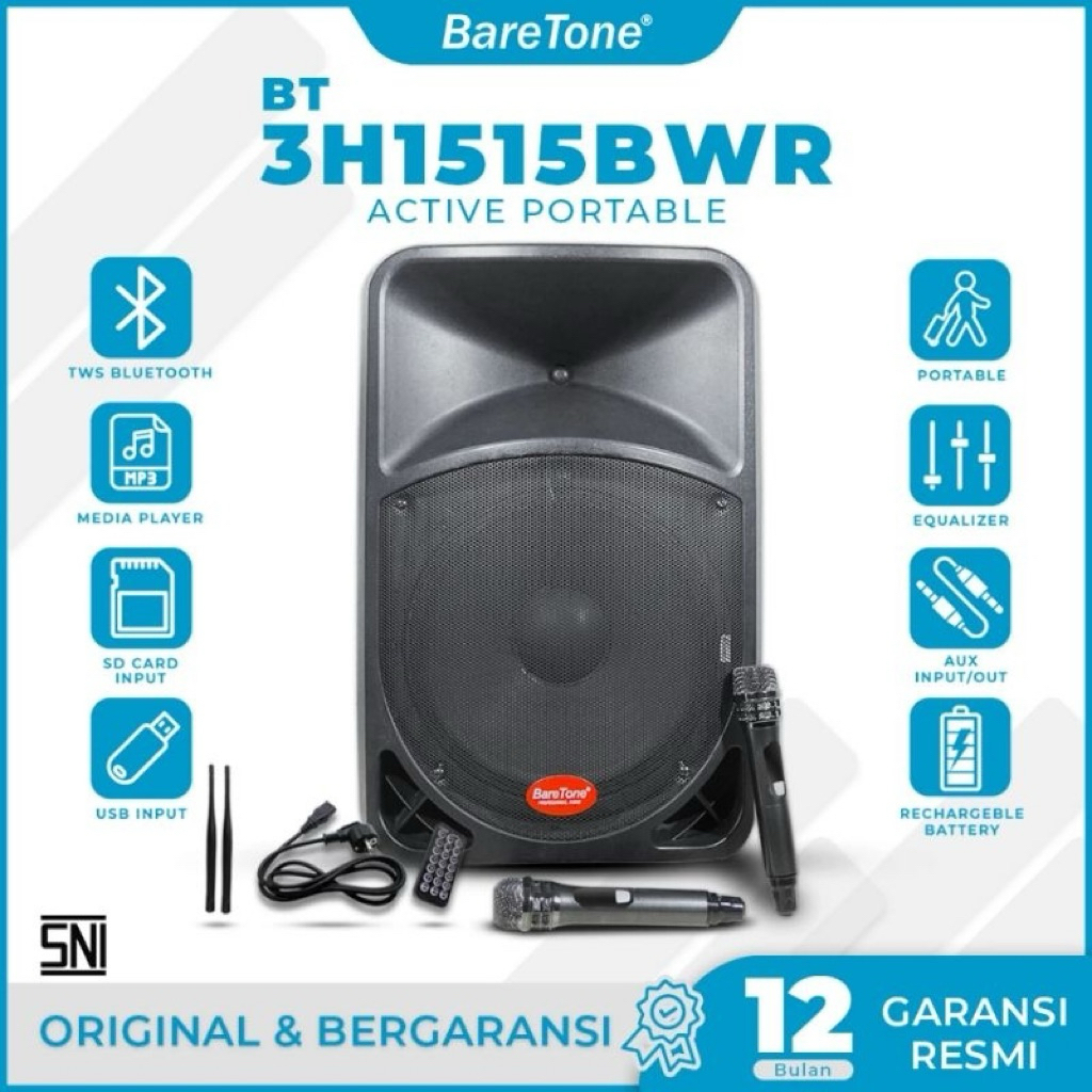 Speaker portable 15 inch baretone 15bwr 250W Speaker bluetooth baretone 15 inch