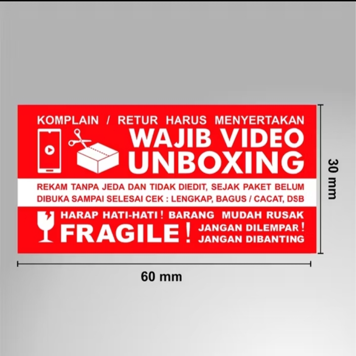 

STIKER WAJIB VIDIO UNBOXING 1 IKAT ( 100 pcs) Ukuran 60 mm X 30 mm