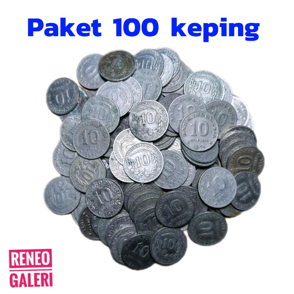 Paket 100 Keping 10 Rupiah Kancing mungil Tahun 1971 apa adanya uang koin kuno padi kapas