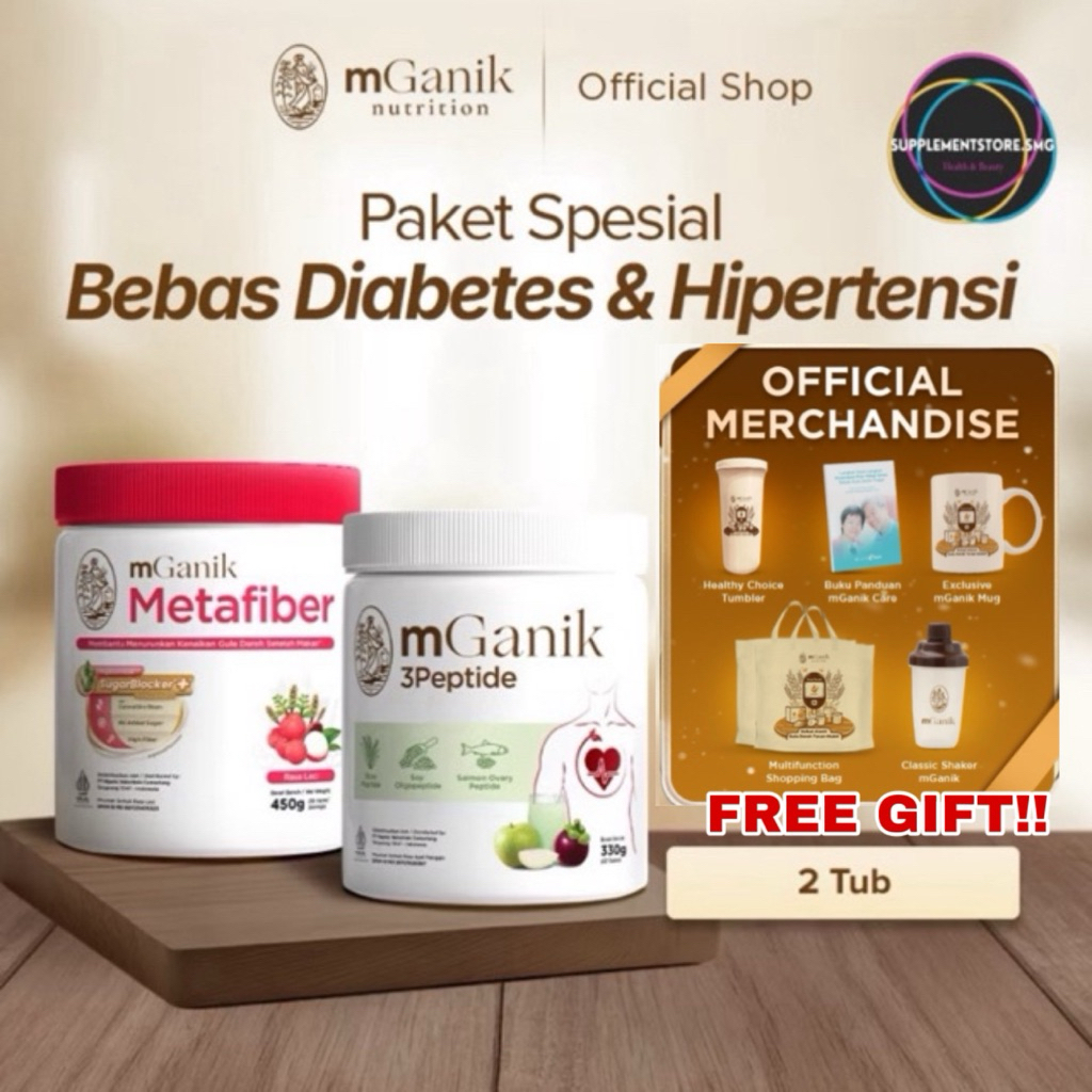 

[FREE GIFT!] mGanik Metafiber Leci Jeruk Yuzu Cocopandan 450gr & mGanik 3Peptide Apel Manggis 330gr - Suplemen Diabetes Jantung Kardiovaskular
