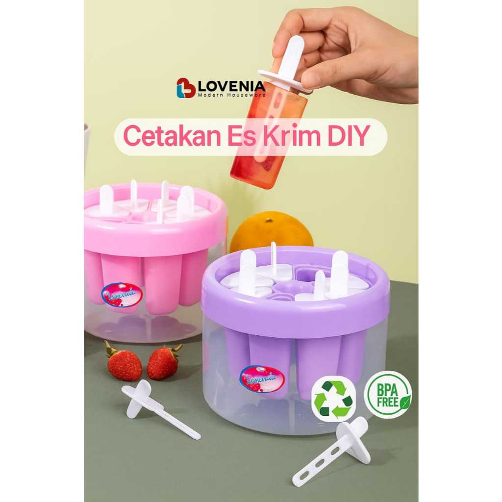 Cetakan Es Krim DIY Lovenia – Cetakan Es Lilin Plastik 6 Lubang, BPA Free