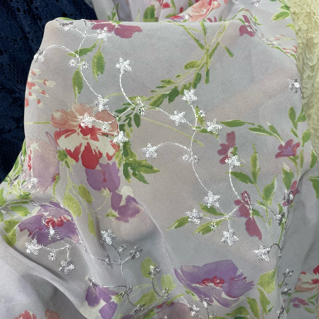 kain sifon ceruty bordir - kain ceruty bordir motif bunga premium - kain ceruty bordir pada - kain b