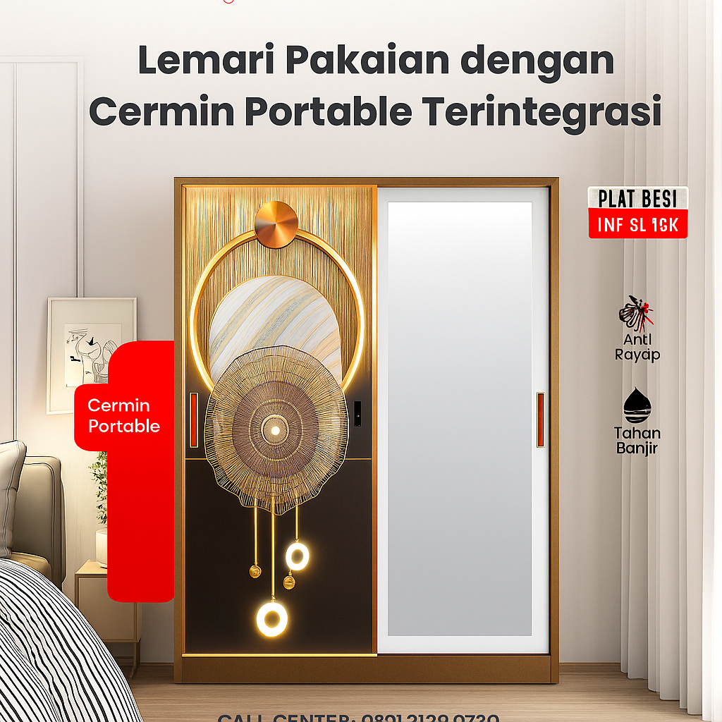 LEMARI BESI 2 PINTU UK 90cm SLEDING PINTU KACA , LEMARI SLEDING 2 PINTU KACA