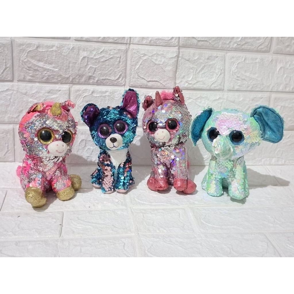 boneka mata gliter kilap mabel sekuin sequin payet gajah unicorn anjing guguk ty naga usap