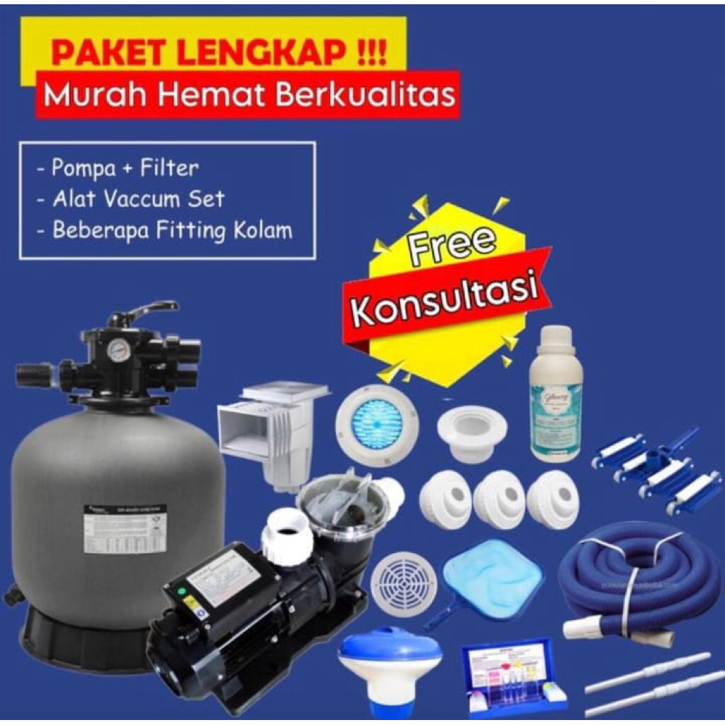 Pompa Kolam Renang Lengkap Filter Vacum Pompa Kolam Renang-Lengkap 1HP