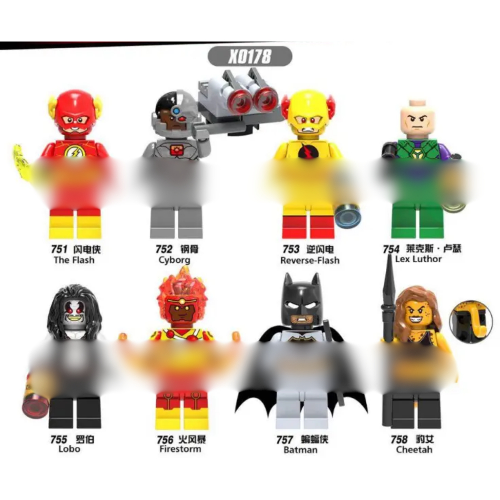 X0178 Flash Batman Cyborg Lex Luthor Lobo Firestorm Cheetah Action Figure Brick Mainan Anak