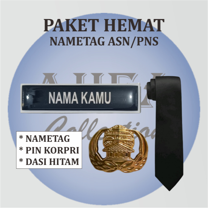 

Paket Hemat Nametag ASN papan nama dada akrilik Lencana Korpri Kuningan peniti / magnet (Dasi Hitam, Nametag & Pin Korpri)