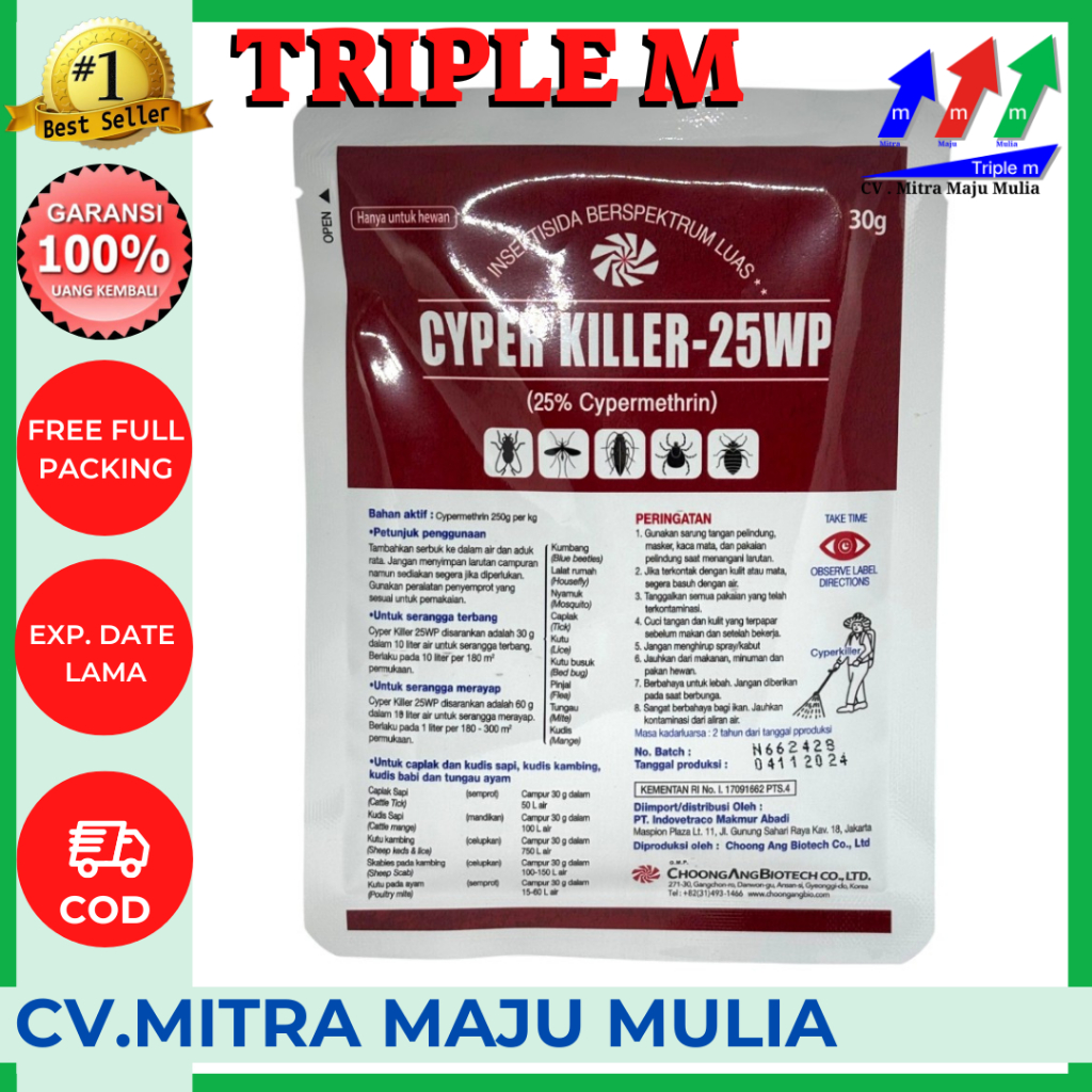 Cyperkiller Cyper Killer 25 wp 30 gram ORIGINAL / Insektisida / pembasmi kutu 3M