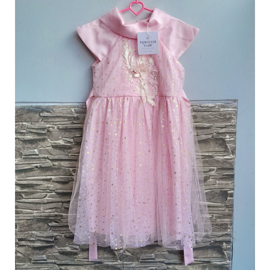 Dress Pesta Rainbow / Pink Merah Mewah Umpak PRINCESSA FLAMI / DONOTA KIDS/ FLAWLESSY (Masih Baru Ad