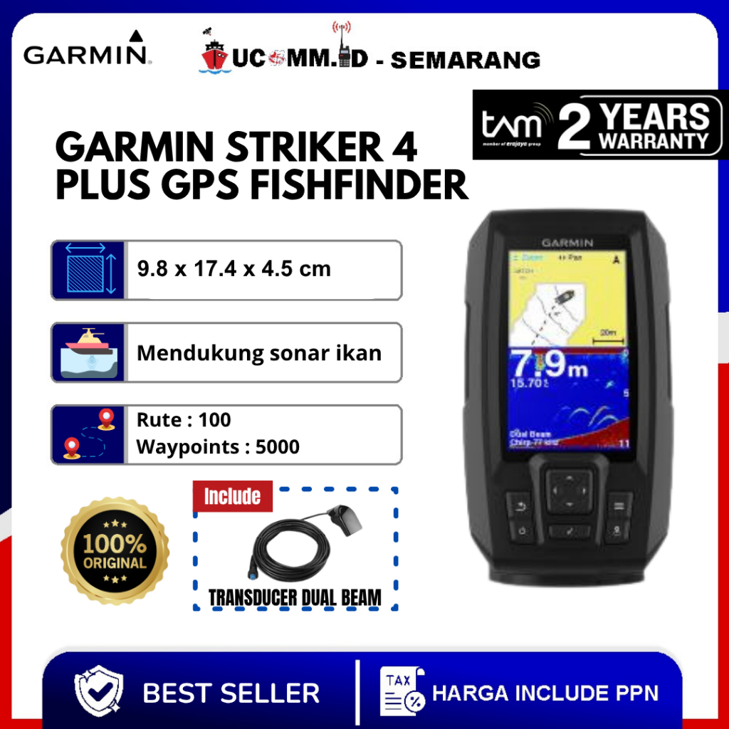 GARMIN Striker Plus 4 With Transducer 4pin Dual Beam Garmin Striker Plus 4 Gps Dengan Sonar Ikan Ori