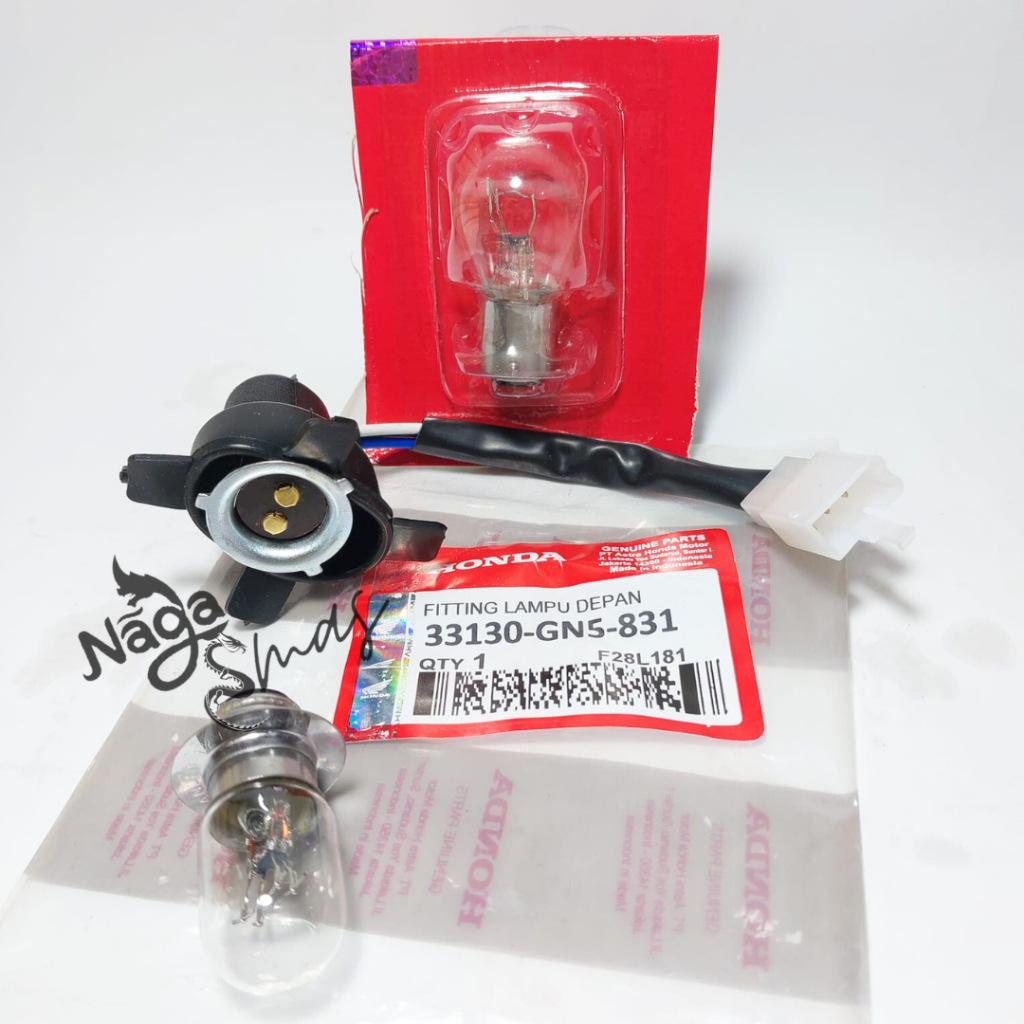 Socket Lampu Depan Honda GN5 - Piting Lampu Grand - Supra - Beat - Vario + Bohlam depan dan belakang