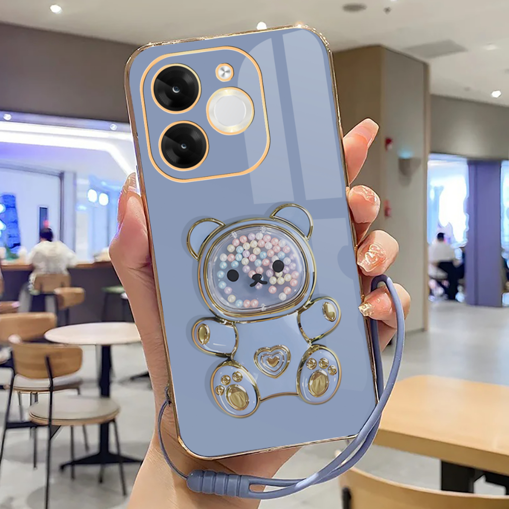 Soft Case Itel A80 Case Stand Holder Cute Bear Silicone Luxury Plating