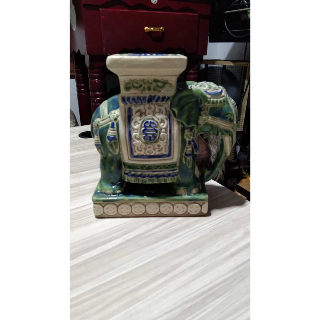 Patung Keramik Gajah Thailand Kuno Jadul Antik