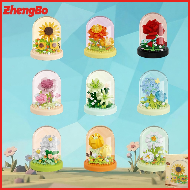 ZhengBo Mainan Bunga Seri Blok Bangunan Mainan 3D Susun Edukasi Mainan Balok Hadiah Ulang Tahun