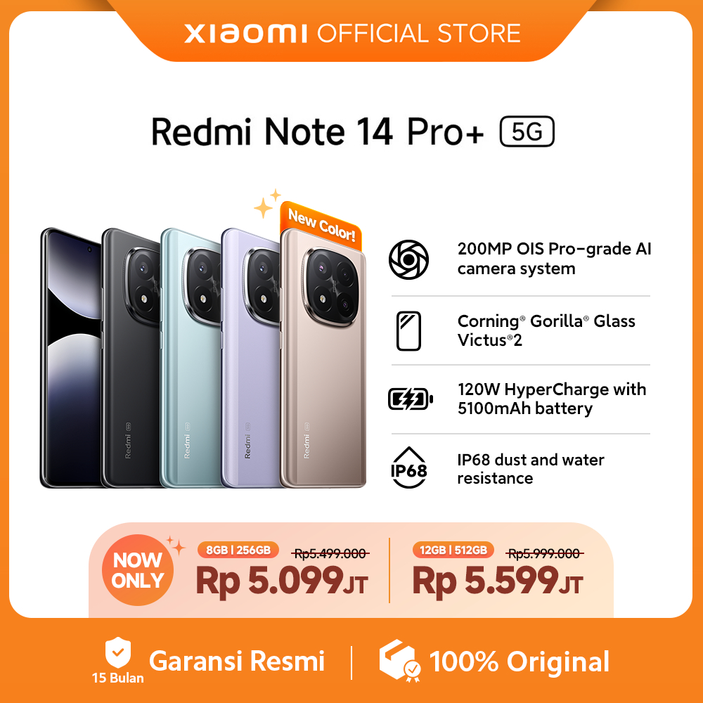 Xiaomi Redmi Note 14 Pro+ 5G | 200 MP OIS Pro grade AI Camera System | 120W HyperCharge with 5110mAh battery | IP68 | Corning Gorilla Glass Victus 2 [Official Store]