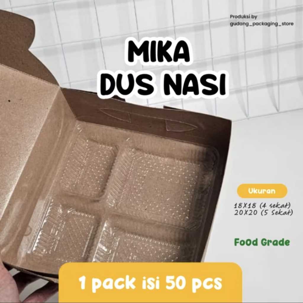 50 Pcs / 18x18 / 20x20 / Mika Box Nasi / 4 sekat / 5 sekat