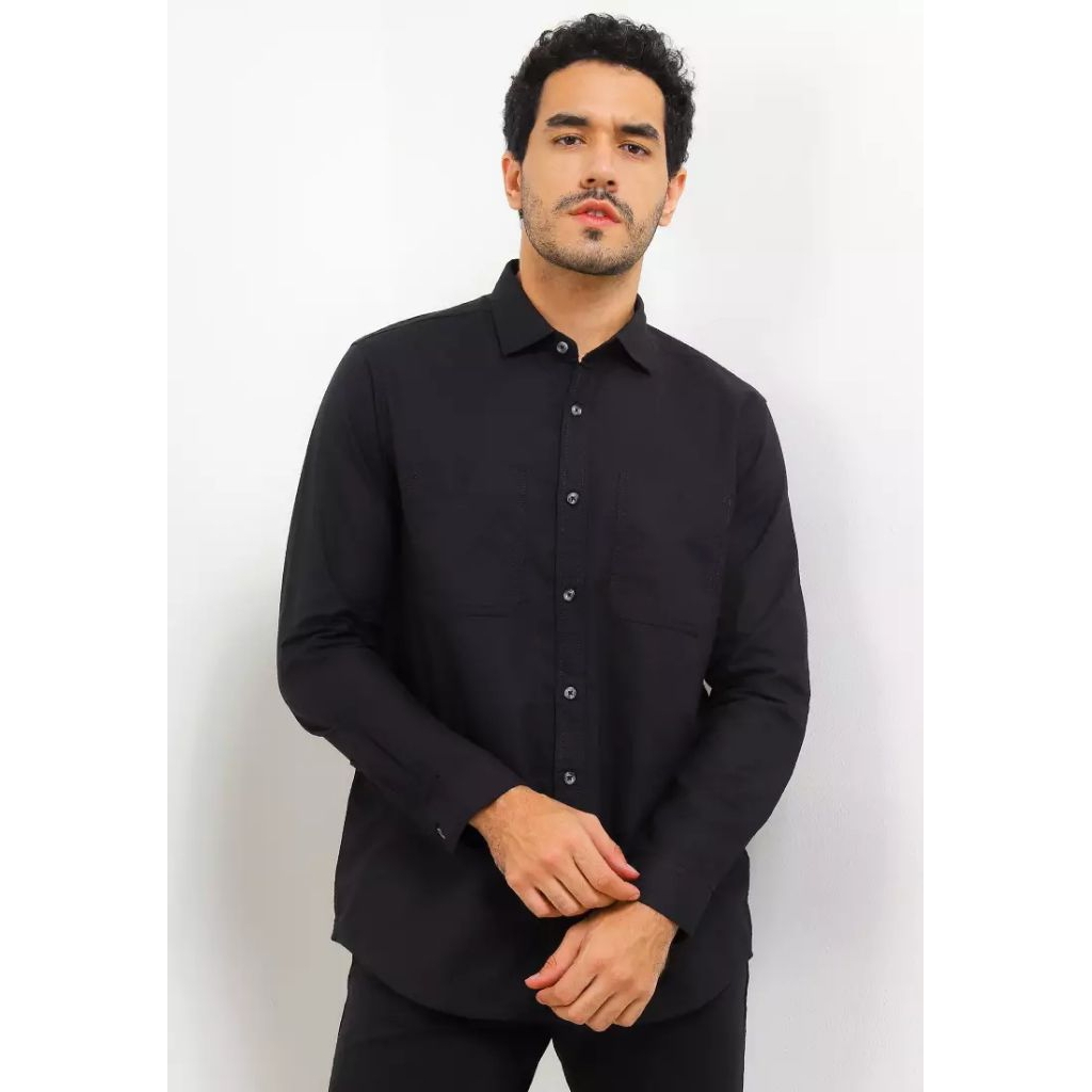 Cotton Oxford Shirt KLLR541 KEMEJA LENGAN PANJANG LOIS ORIGINAL PRIA WARNA HITAM BLACK REGULER