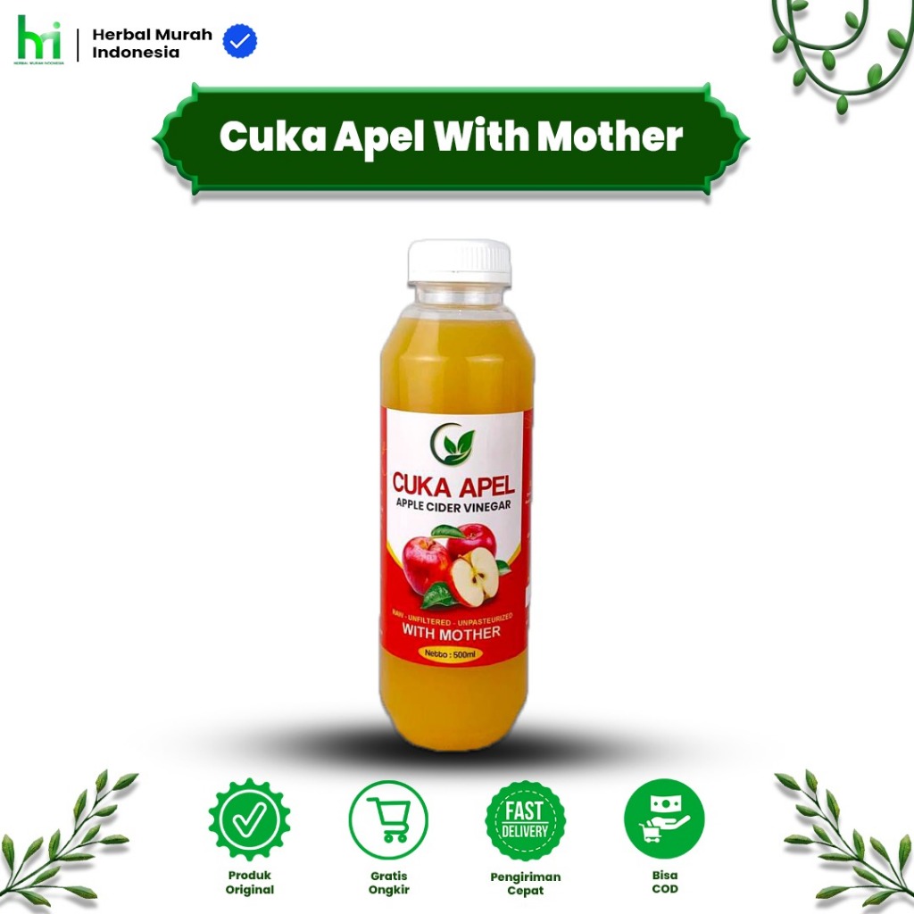 

Cuka Apel 500 ML Apple Cider Vinegar With Mother 100% Asli
