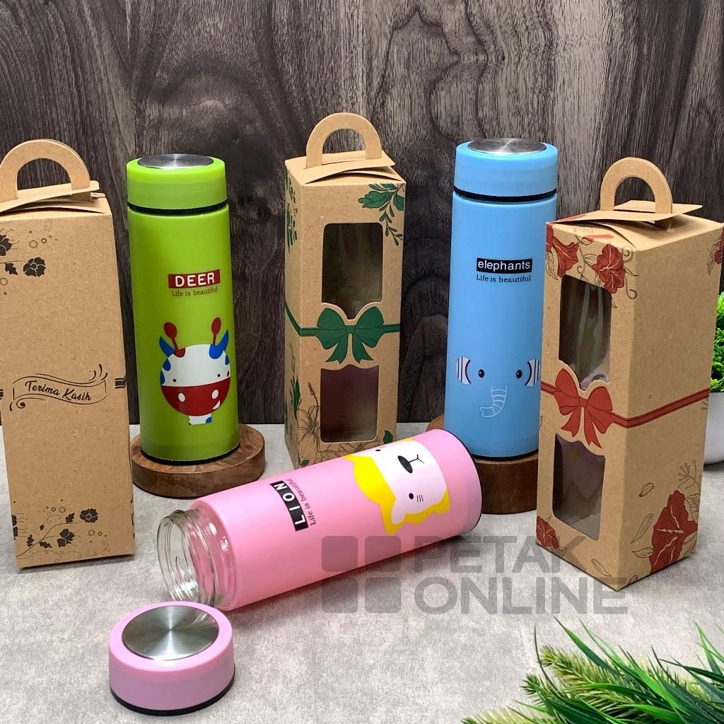 Botol/ Tumbler Six Animal 420 ML Kemasan Box Tenteng Coklat