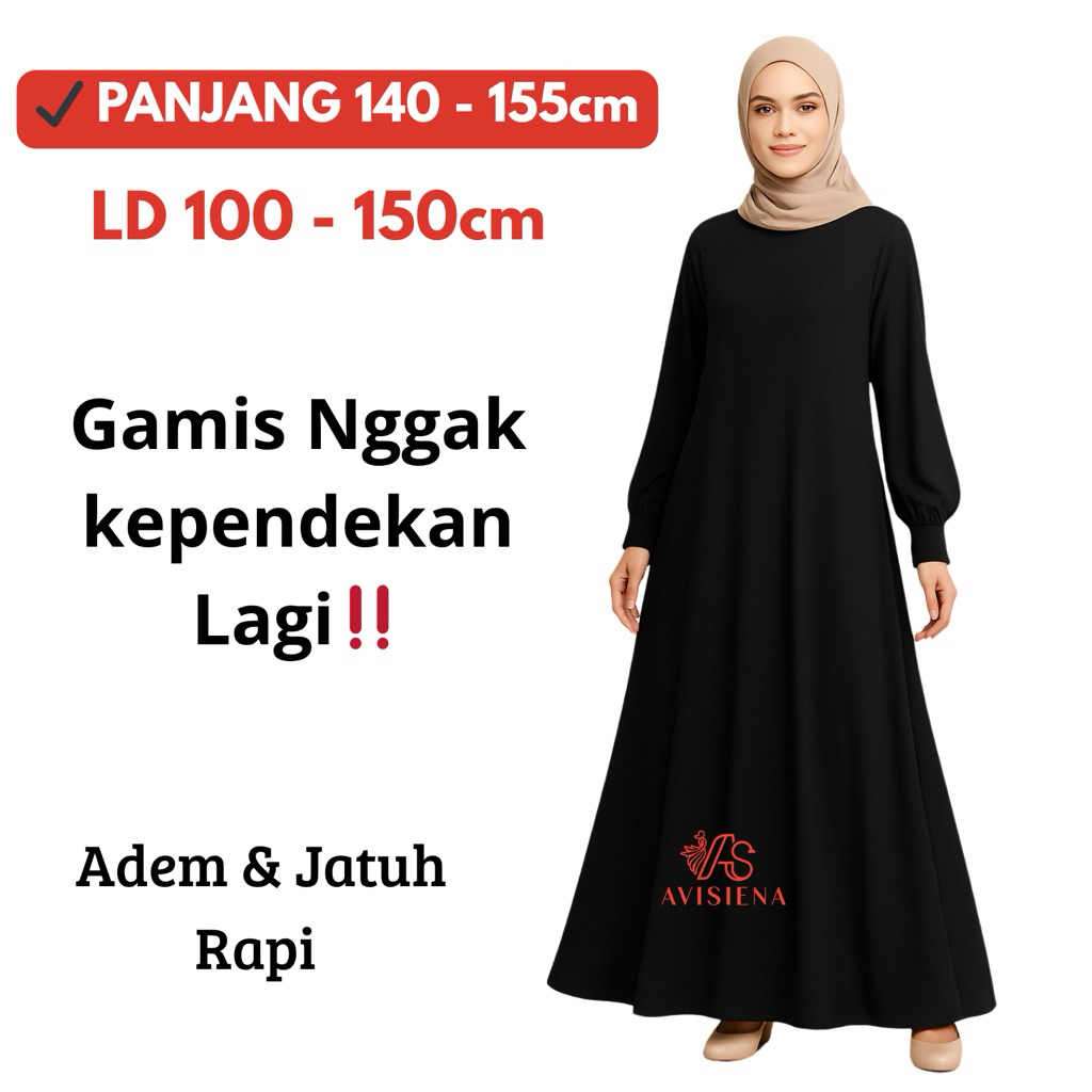 AVISIENA GAMIS & INNER LENGAN PANJANG 140,145,150,155 LD 100,110,120,130,140,150 Dalaman Gamis Busui