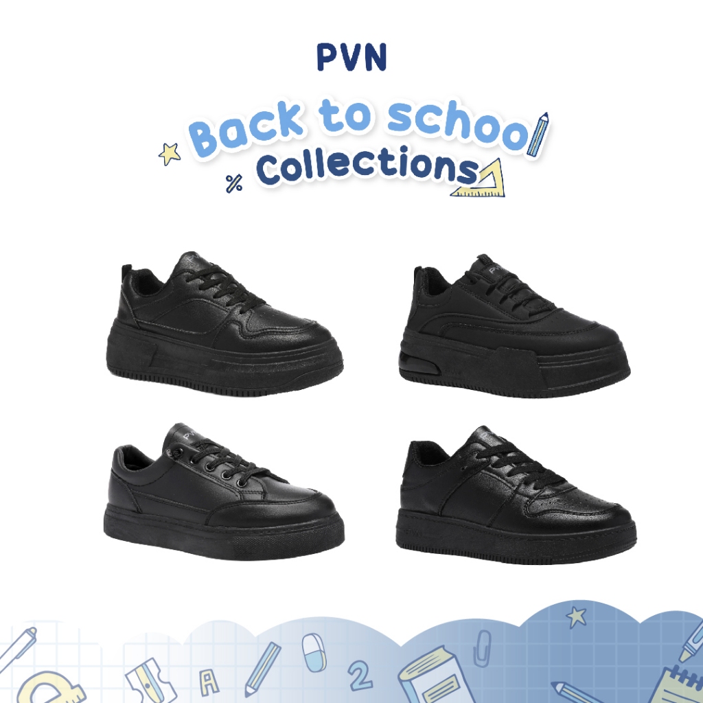 PVN Jeno Sepatu Sekolah Hitam Sneakers Wanita Korea Casual Sport Shoes Black 439