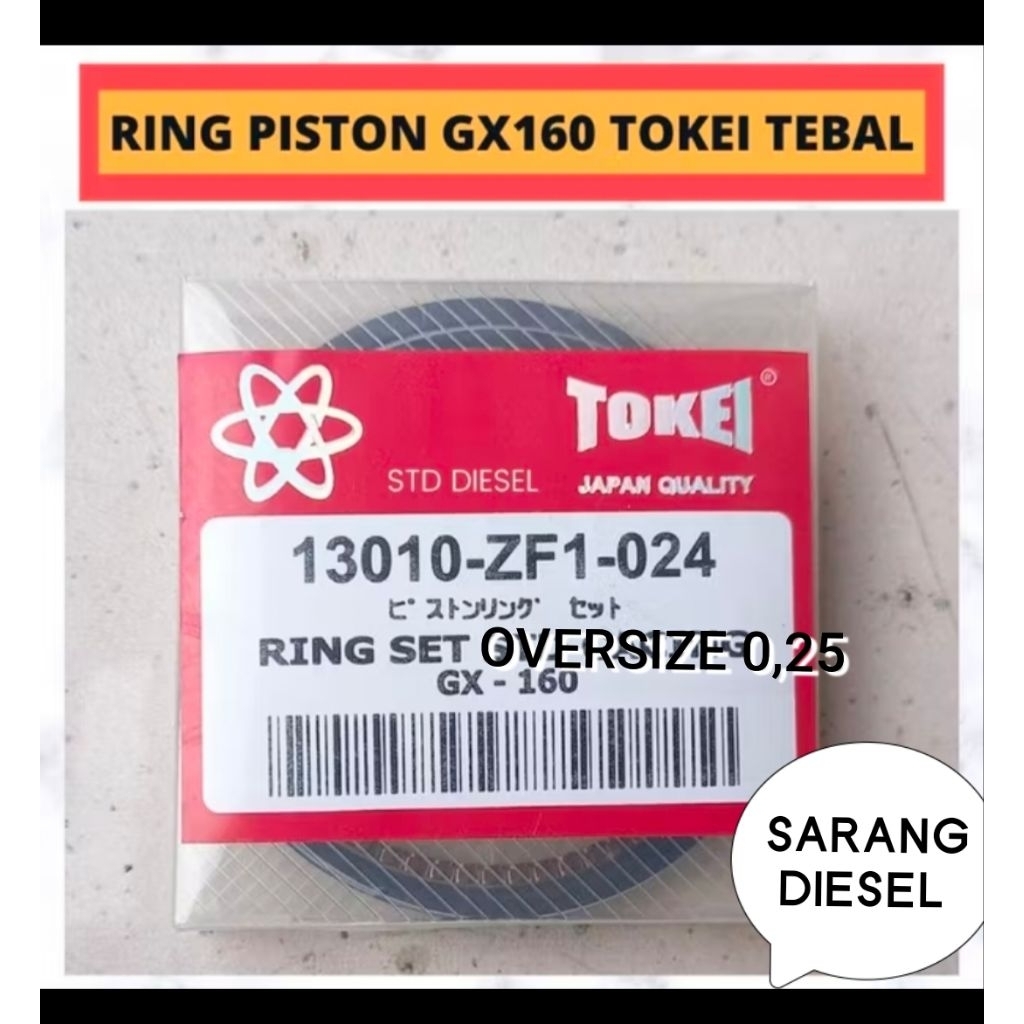 RING PISTON GX 160 - GX 200 OVERSIZE 0,25 UNTUK MESIN ( 5,5 HP ) ASLI TOKEI
