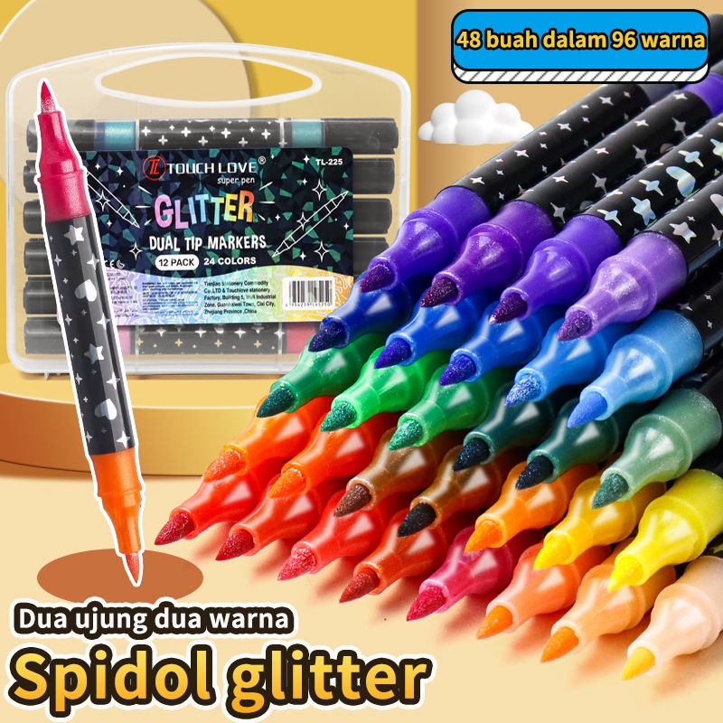

SPIDOL AJAIB DOUBLE GLOW - Dual Tips Glitter & Pearl - Tinta Air Berkilau - Warna Neon/Metallic - Untuk Anak & Seni