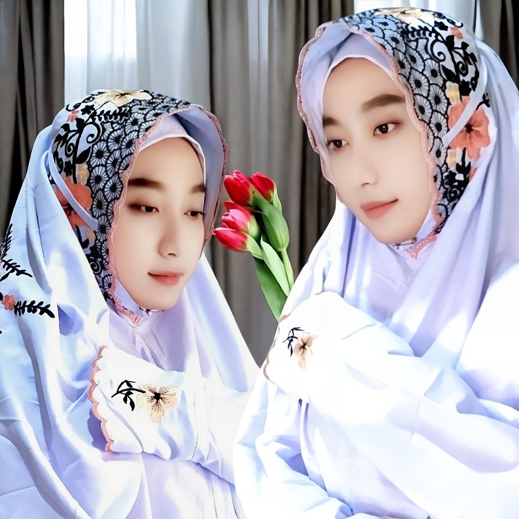 Yupit mukena terusan bunga sepatu new katun mikro premium