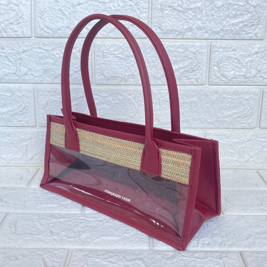 

Tas Hampers Mika Mendong Untuk 3 Toples Silinder (Maroon) Tas Parcel Mika Transparan
