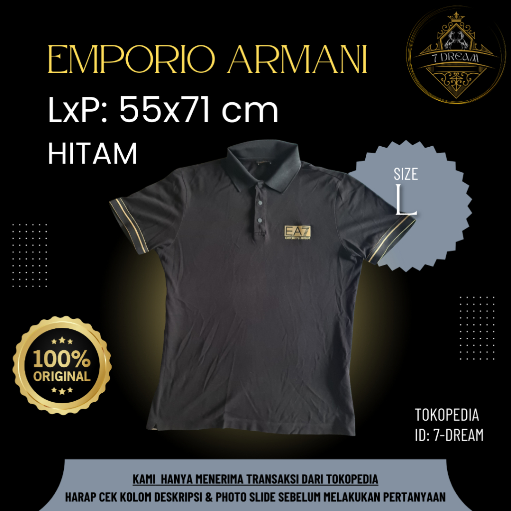 Emporio Armani | Original | Polo Shirt | Kaos Polo | Pria | Hitam | I-24.002 | Secondhand | Preloved