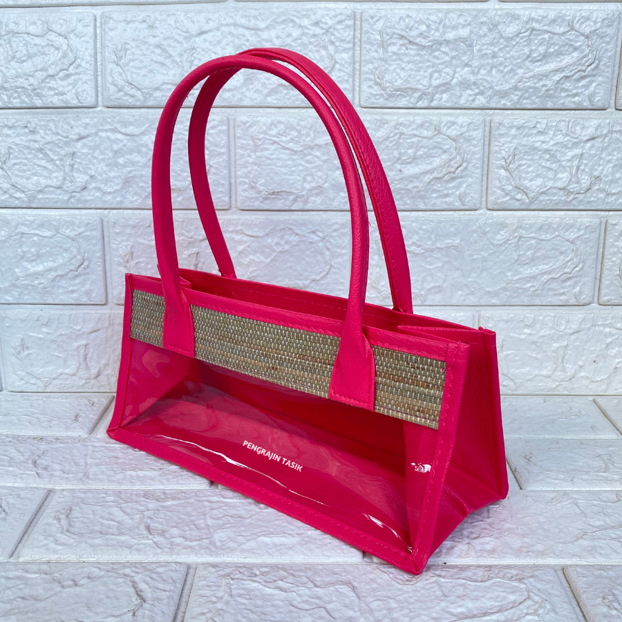 Tas Hampers Mika Mendong Untuk 3 Toples Silinder (Pink) Tas Parcel Mika Transparan