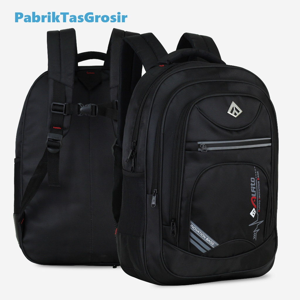 Tas Pria Keren Alfito Inovation Bag Sekolah Polos Jumbo Ransel Pria Hitam Original Muat Laptop 15 In