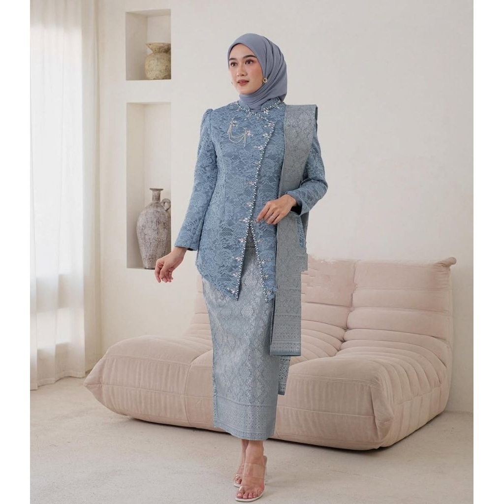 Set Kebaya Modern Janggan Brokat Payet Setelan Rok Prada Motif Songket Wisuda Kondangan Lamaran