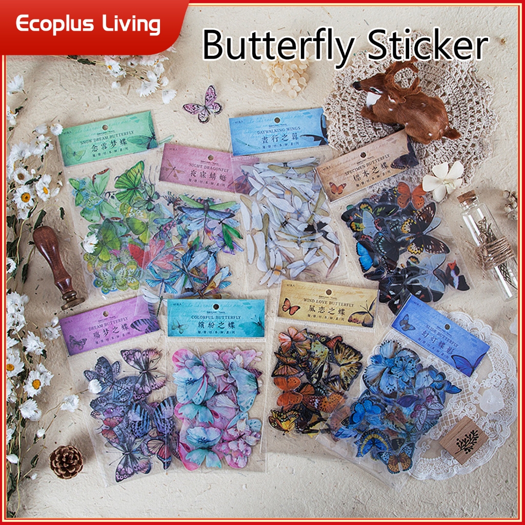 

40pcs Sticker Butterfly PET Transparent Stiker Aneka Kupu kupu Dekorasi Desain Hewan Anti Air Lucu Menarik