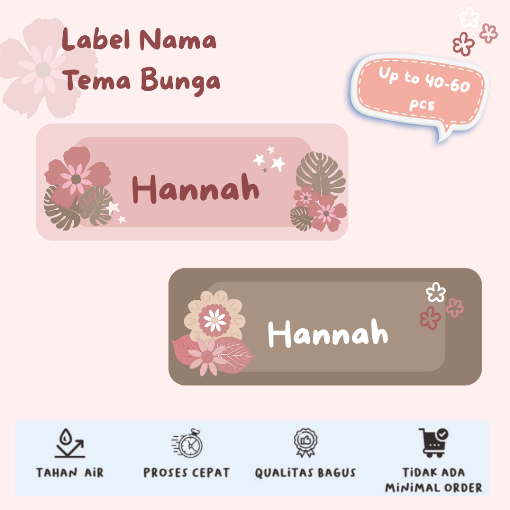 

(40 - 60 pcs) Stiker nama Bunga\stiker label nama cute/waterprooof/murah/cutting stiker
