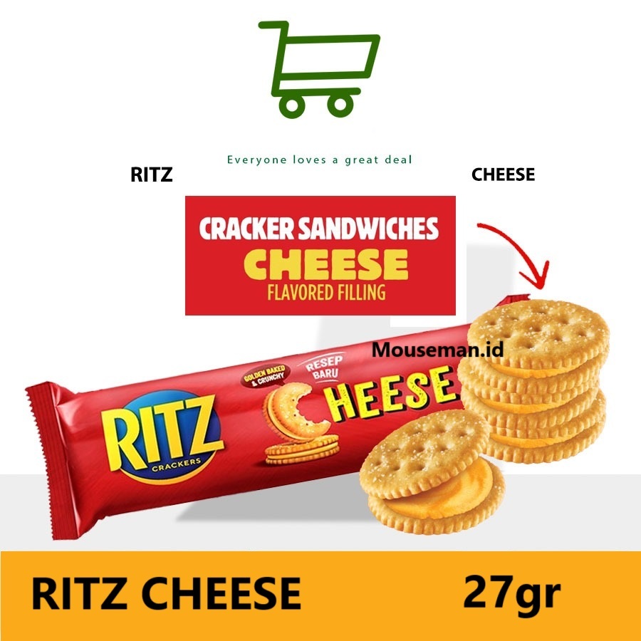 

RITZ CRACKERS SANDWICH CHEESE GOLDEN BAKED & CRUNCHY KREKERS DENGAN KRIM RASA KEJU 27gr