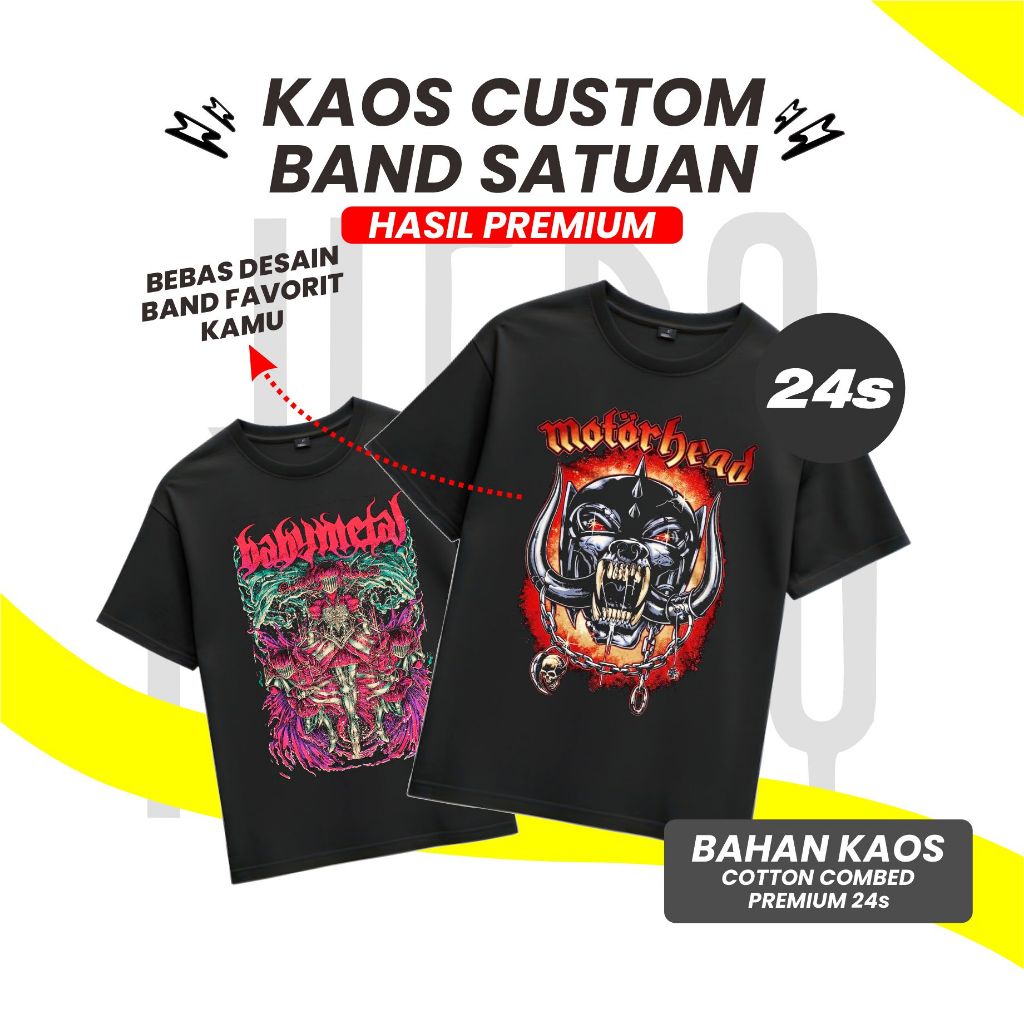 Heroninety - Custom Kaos Band DTF Satuan 24's / Kaos Custom Satuan / Kaos Custom Kado