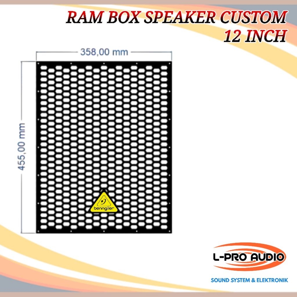 Ram gril box speaker 12in subwofer laser cutting plat 1,4mm bonus emblem behringer