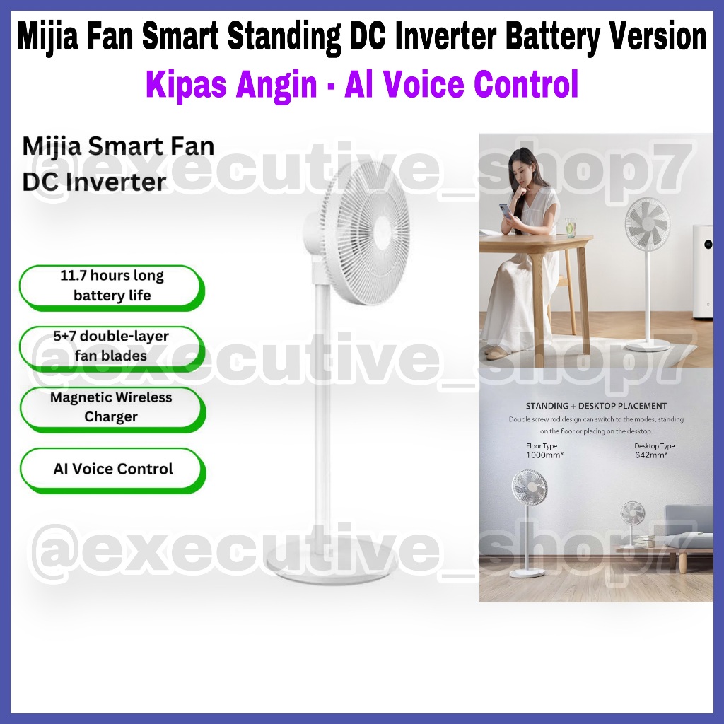 Mijia Smart Standing Fan DC Inverter Battery Version - Kipad Angin - AI Voice Control