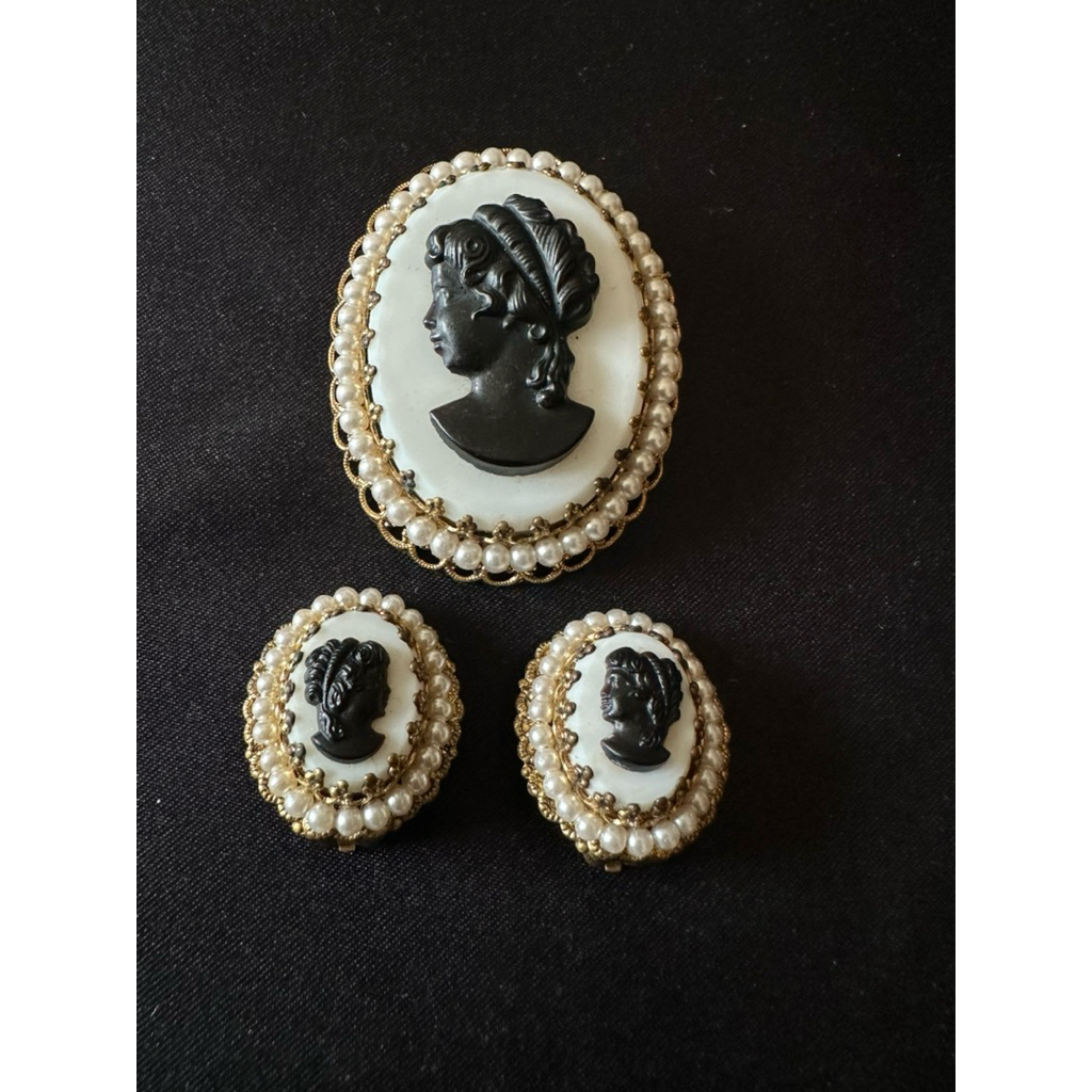 West Germany Cameo Set Earrings & Brooch