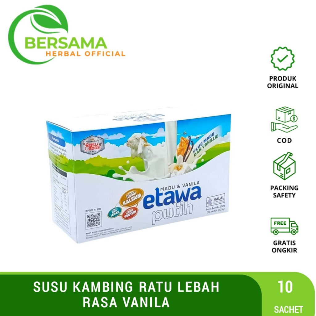 

Susu Kambing Etawa Ratu Lebah | Susu Etawa Putih Madu & Vanila | Susu Kambing - Per Box Isi 10 Sachet