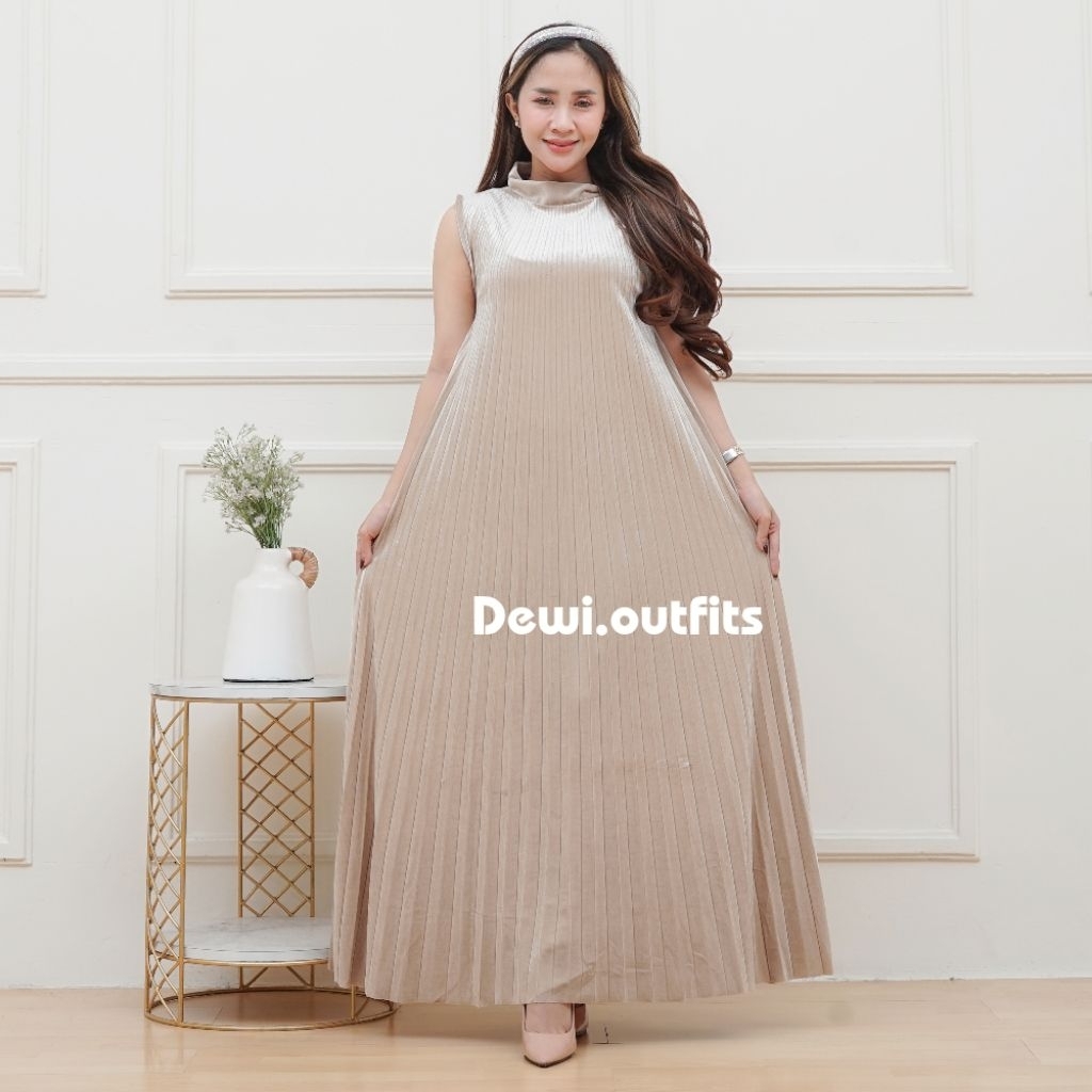 Dres Iner Plisket Bludru Import Premium Tanpa Lengan