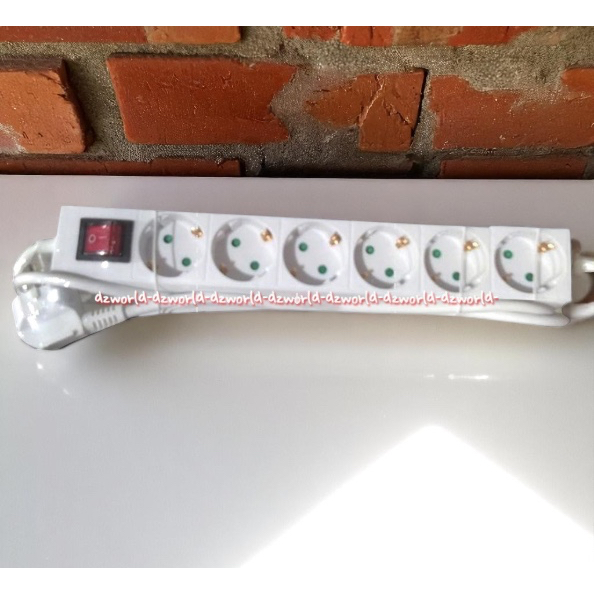 Krisbow Stop Kontak 6saklar White Colokan Putih Kabel Socket Saklar Kabel Sambung 6 lubang lobang Co
