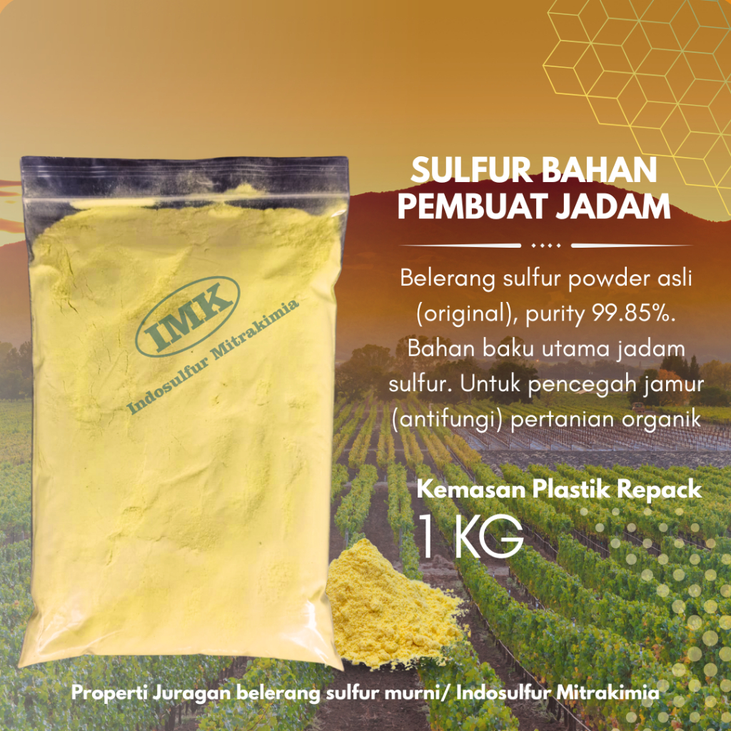 Sulfur belerang murni bahan baku jadam perkebunan tani | Plastik repack 1 kg | asli 100% original