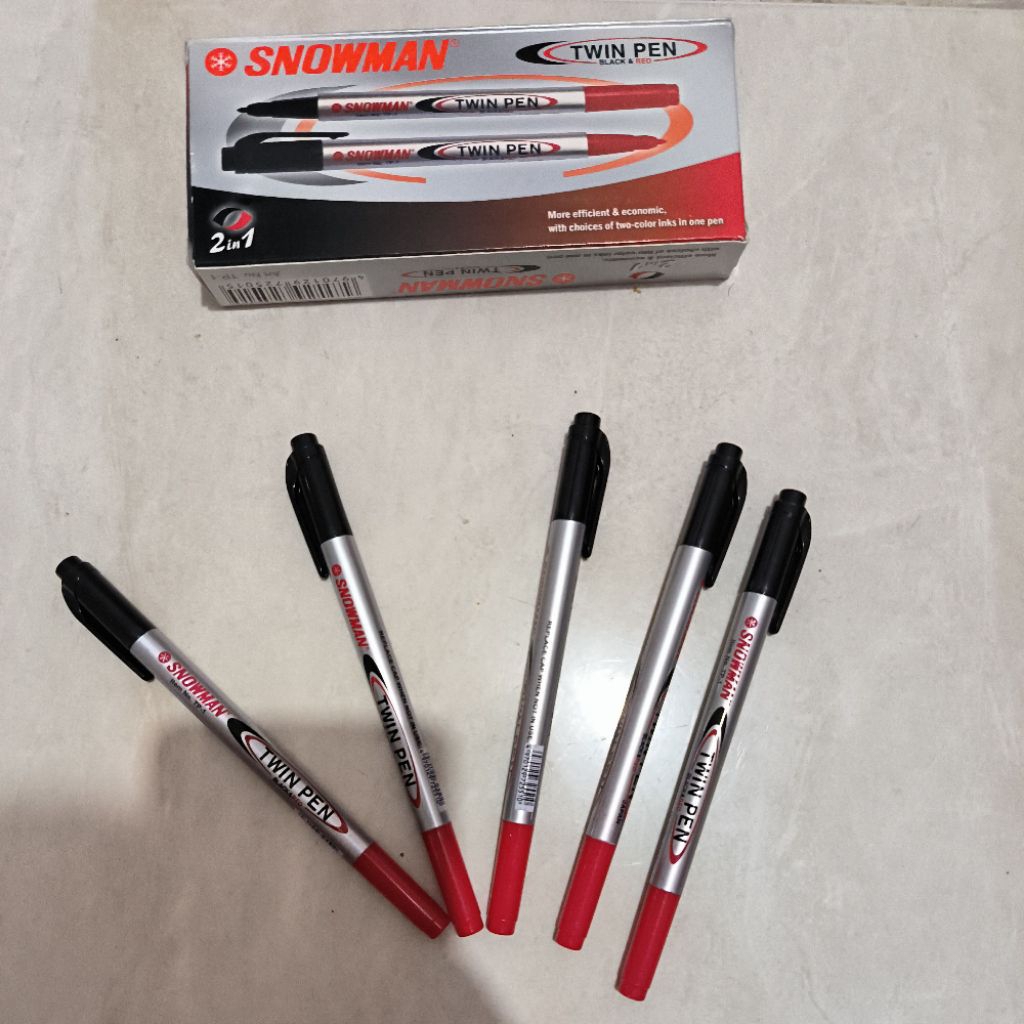 

harga 1pcs spidol twinpen hitam - merah // pulpen 2 in 1 black & red pulpen spidol snowman