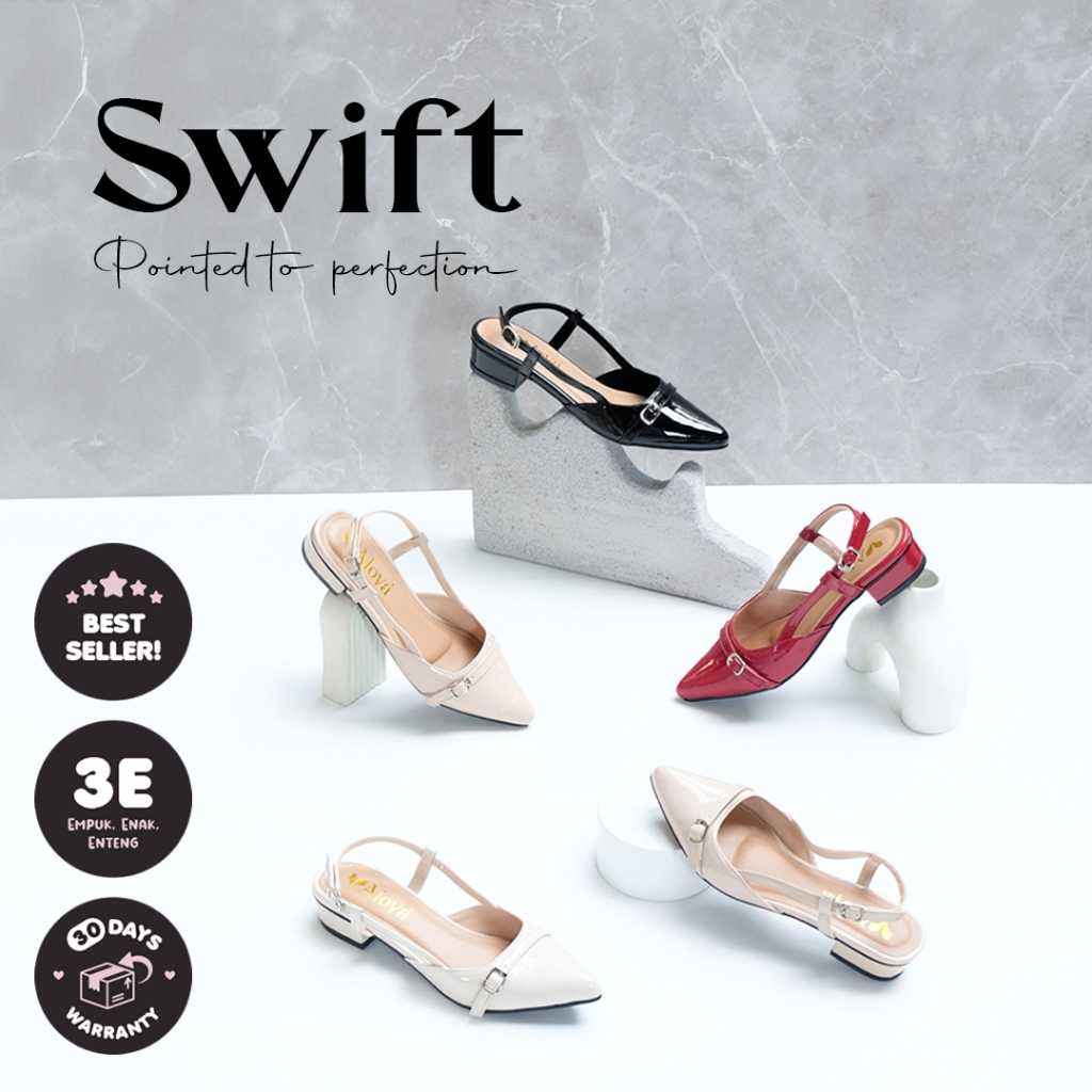 Alivelovearts Swift Heels 3cm Pointed Hak Chunky Sepatu Pantofel Strap Heel Vintage Sepatu korea Wan