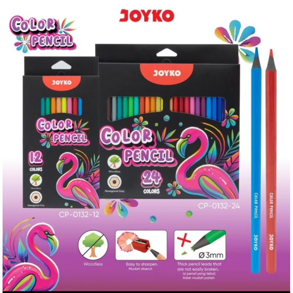 

JOYKO WOODLESS PENCIL/PENSIL WRN TANPA KAYU JOYKO Cp 0133 12warna /24 warna